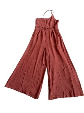 Aarabess Cropped Length Terracotta Jumpsuit Wide Leg One Shoulder Size Medium